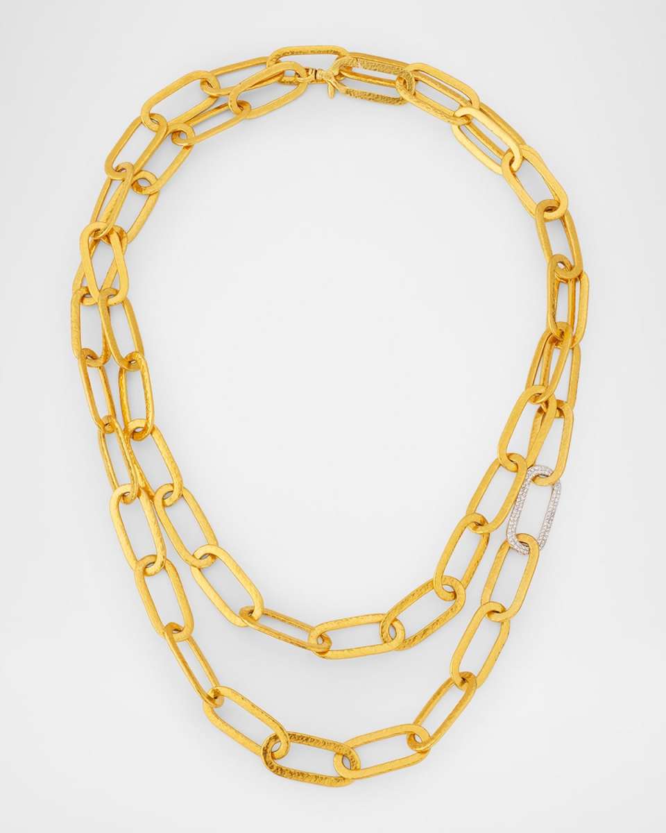 Hoopla 22K Yellow Gold Link Necklace with Diamonds, 18"L